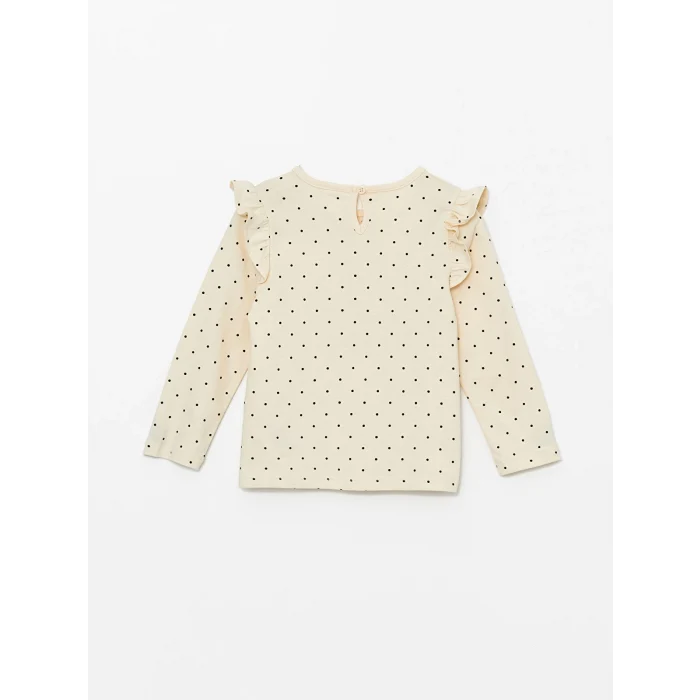 LCW Kids Ekru Bisiklet Yaka Baskılı Kız Çocuk Bluz ve Tayt 2li