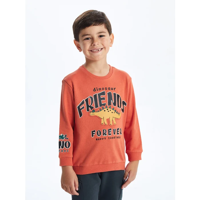 LCW Kids Turuncu Bisiklet Yaka Baskılı Kalın Erkek Çocuk Sweatshirt
