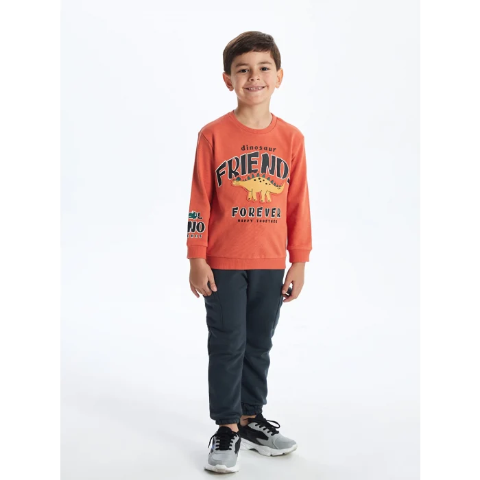 LCW Kids Turuncu Bisiklet Yaka Baskılı Kalın Erkek Çocuk Sweatshirt