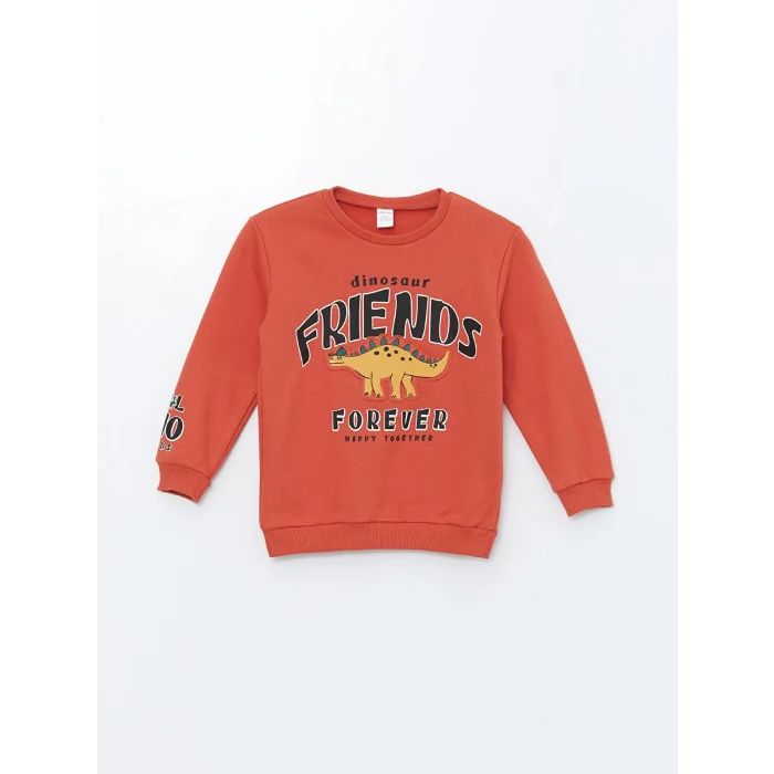 LCW Kids Turuncu Bisiklet Yaka Baskılı Kalın Erkek Çocuk Sweatshirt