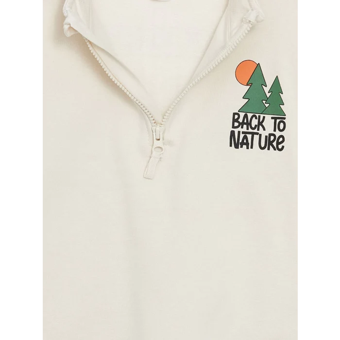 LCW Kids Bej Dik Yaka Baskılı Uzun Kollu Erkek Bebek Sweatshirt