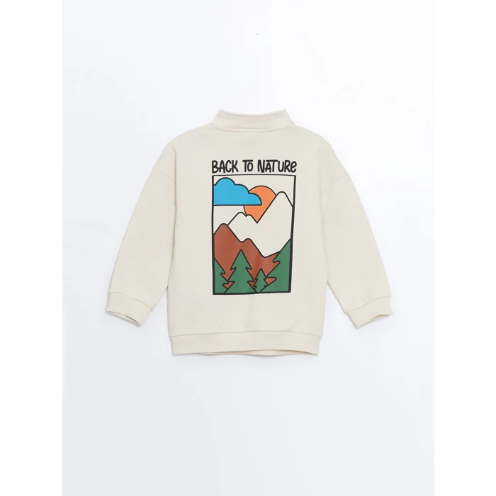 LCW Kids Bej Dik Yaka Baskılı Uzun Kollu Erkek Bebek Sweatshirt