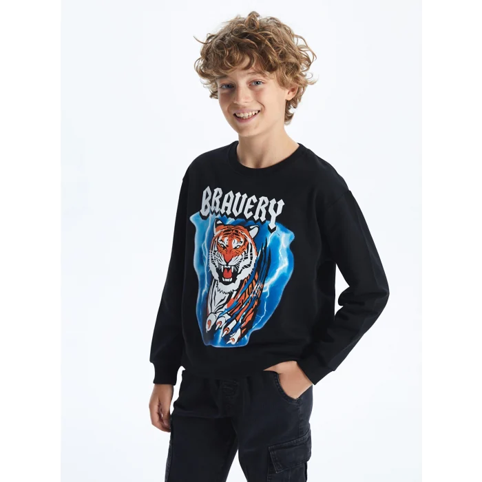 LCW Kids Siyah Bisiklet Yaka Erkek Çocuk Sweatshirt