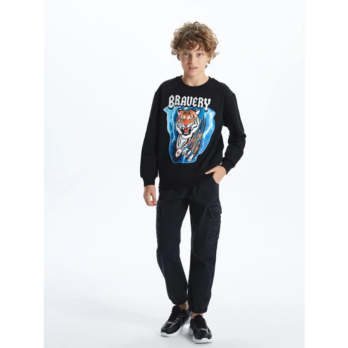 LCW Kids Siyah Bisiklet Yaka Erkek Çocuk Sweatshirt