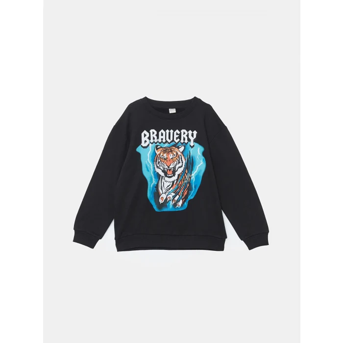 LCW Kids Siyah Bisiklet Yaka Erkek Çocuk Sweatshirt