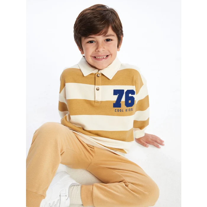 LCW Kids Ekru Polo Yaka Uzun Kollu Erkek Çocuk Sweatshirt