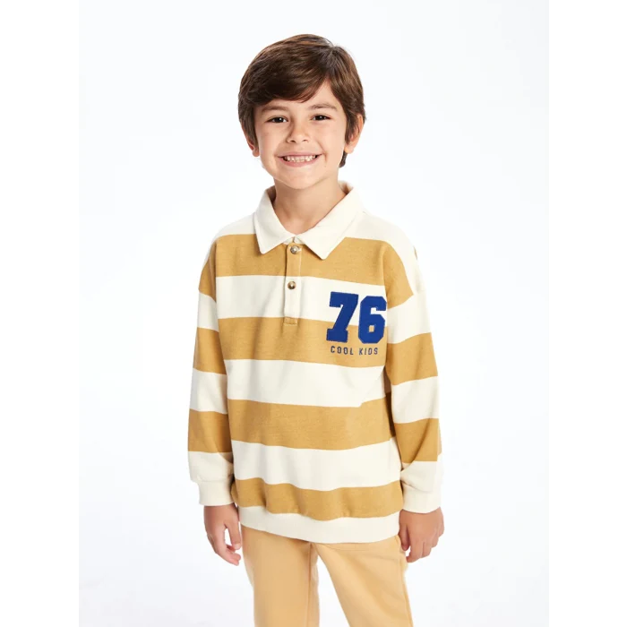 LCW Kids Ekru Polo Yaka Uzun Kollu Erkek Çocuk Sweatshirt