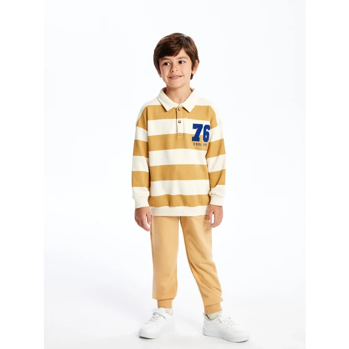LCW Kids Ekru Polo Yaka Uzun Kollu Erkek Çocuk Sweatshirt