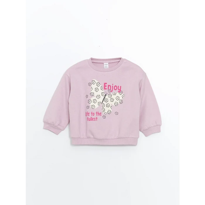 LCW Kids Lila Bisiklet Yaka Kalın Baskılı Kız Çocuk Sweatshirt