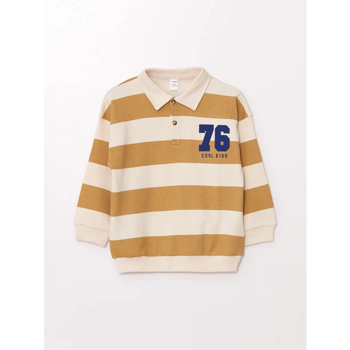 LCW Kids Ekru Polo Yaka Uzun Kollu Erkek Çocuk Sweatshirt