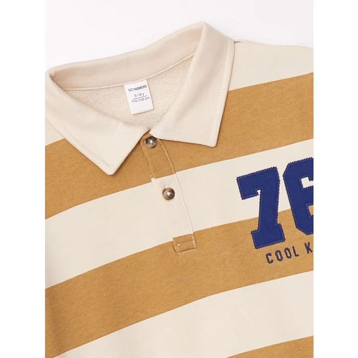 LCW Kids Ekru Polo Yaka Uzun Kollu Erkek Çocuk Sweatshirt