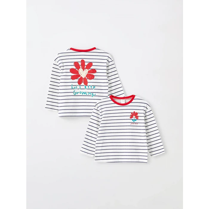 LCW Kids Siyah Bisiklet Yaka Uzun Kollu Çizgili Kız Çocuk Tişört