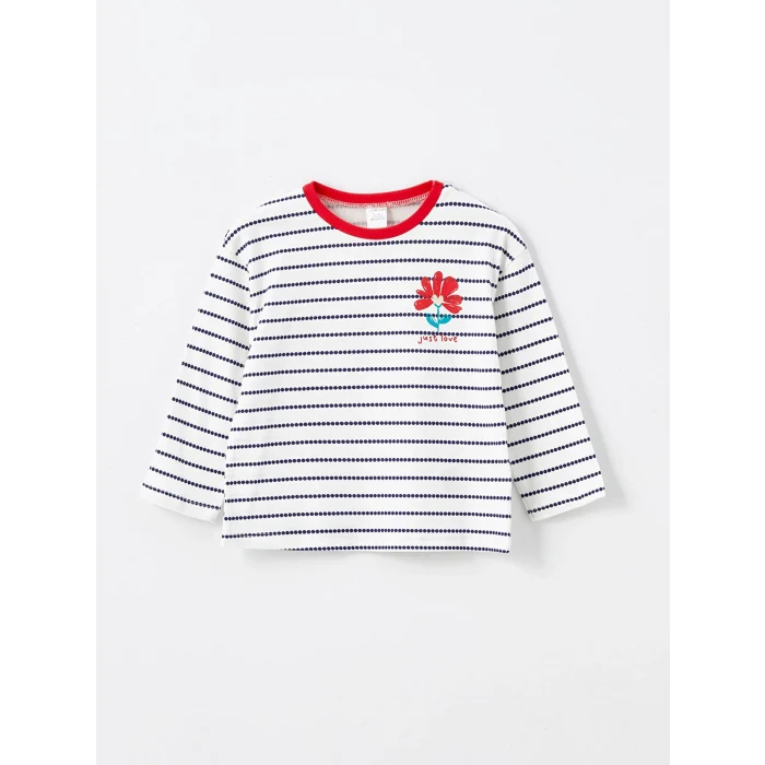 LCW Kids Siyah Bisiklet Yaka Uzun Kollu Çizgili Kız Çocuk Tişört