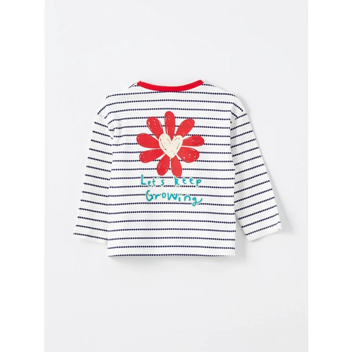 LCW Kids Siyah Bisiklet Yaka Uzun Kollu Çizgili Kız Çocuk Tişört