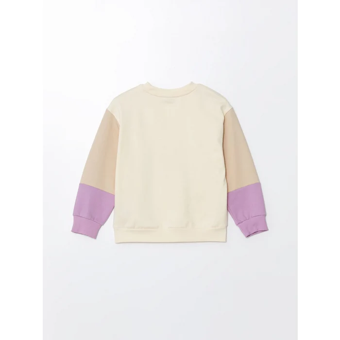 LCW Kids Bej Bisiklet Yaka Kız Çocuk Kalın Sweatshirt