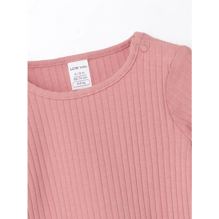 LCW baby Ekru Bisiklet Yaka Kız Bebek Tişört 2li