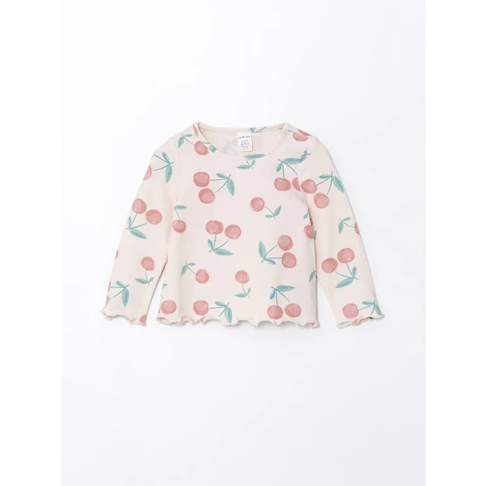 LCW baby Ekru Bisiklet Yaka Kız Bebek Tişört 2li