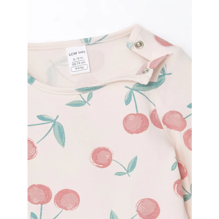 LCW baby Ekru Bisiklet Yaka Kız Bebek Tişört 2li