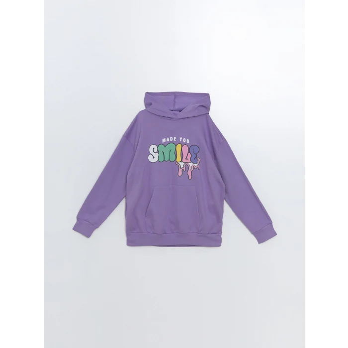 LCW Kids Mor Kapüşonlu Kız Çocuk Kalın Sweatshirt