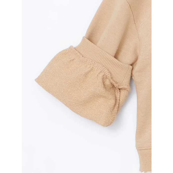 LCW Kids Bej Bisiklet Yaka Uzun Kollu Baskılı Kız Bebek Sweatshirt