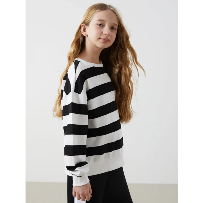 LCW Kids Siyah Bisiklet Yaka Kız Çocuk Kalın Sweatshirt