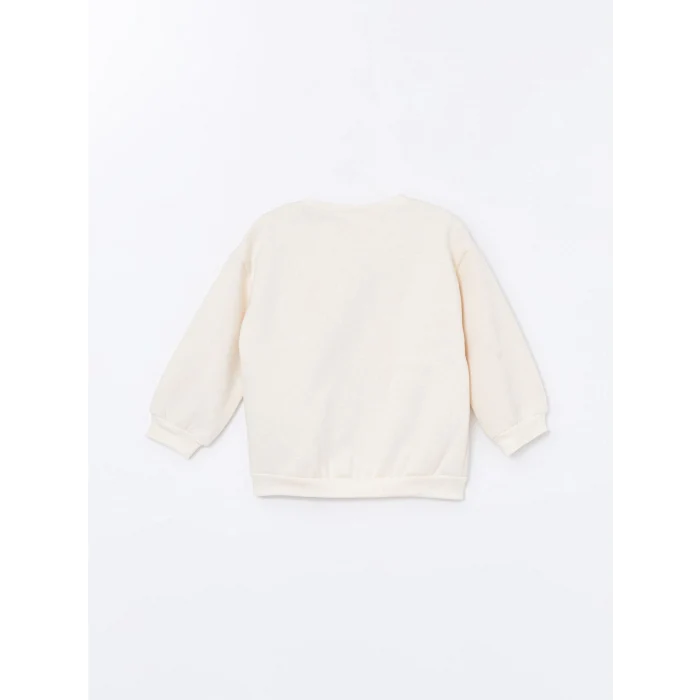 LCW Kids Bej Bisiklet Yaka Kalın Çiçekli Kız Çocuk Sweatshirt