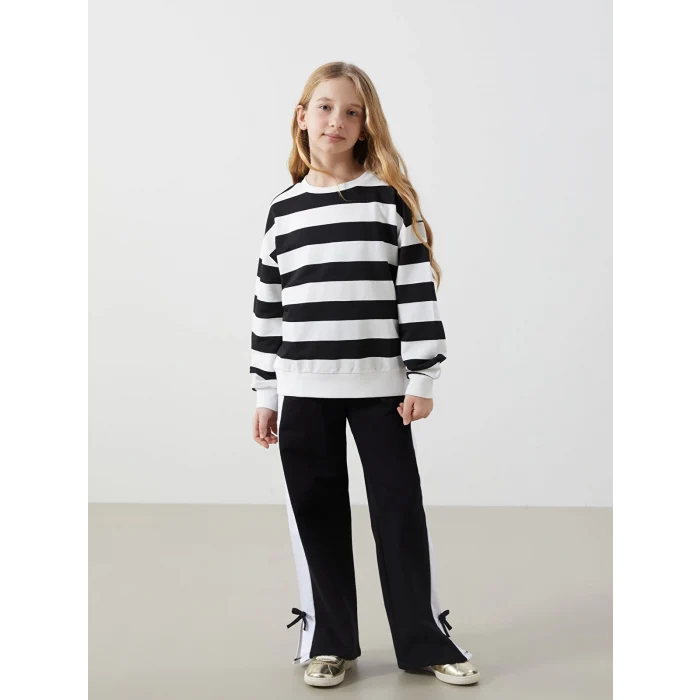 LCW Kids Siyah Bisiklet Yaka Kız Çocuk Kalın Sweatshirt
