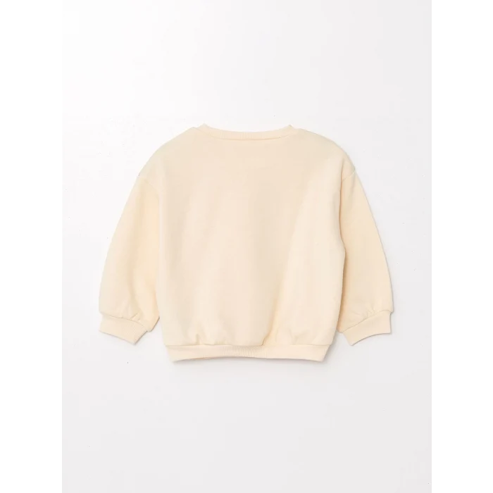 LCW Kids Ekru Bisiklet Yaka Kalın Baskılı Kız Çocuk Sweatshirt