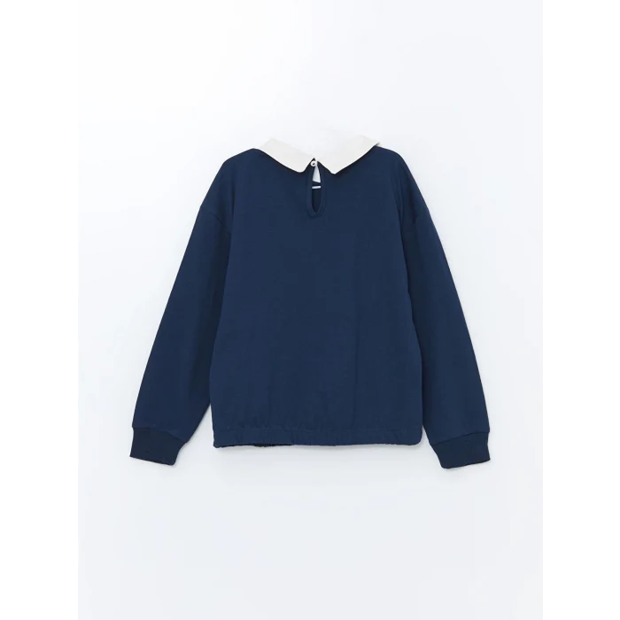 LCW Kids Lacivert Polo Yaka Baskılı Kısa Kollu Kız Çocuk Tişört