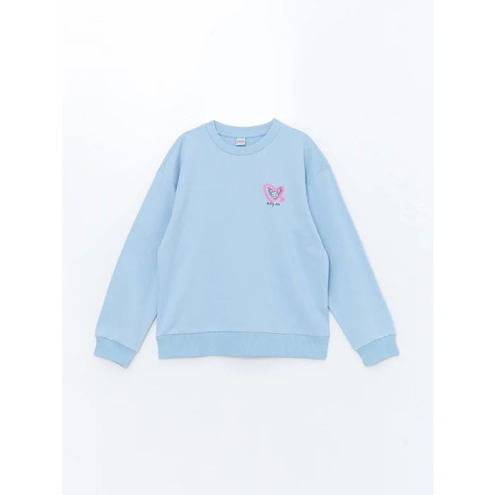 LCW Kids Mavi Bisiklet Yaka Kız Çocuk Kalın Sweatshirt