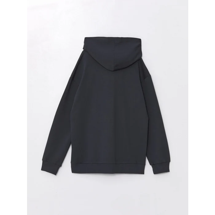 LCW Kids Antrasit Kapüşonlu Baskılı Uzun Kollu Kız Çocuk Sweatshirt