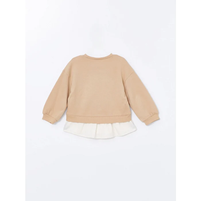 LCW Kids Bej Bisiklet Yaka Uzun Kollu Baskılı Kız Bebek Sweatshirt