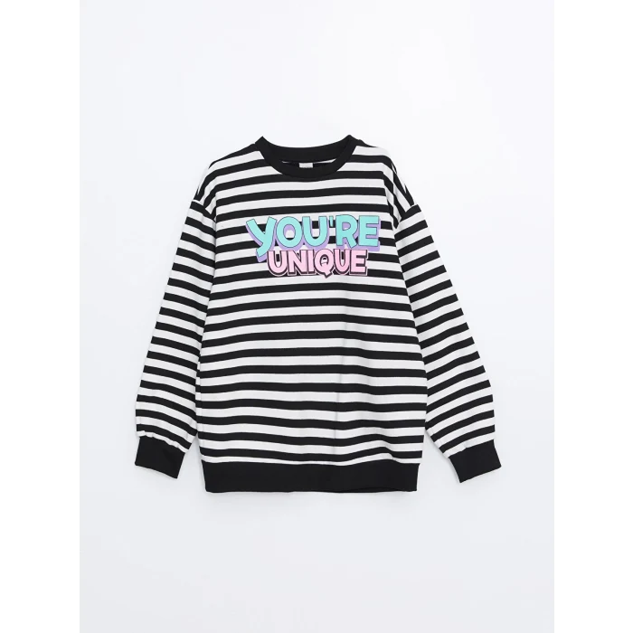 LCW Kids Siyah Bisiklet Yaka Kız Çocuk Kalın Sweatshirt