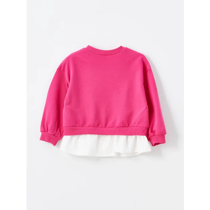 LCW Kids Fuşya Bisiklet Yaka Uzun Kollu Baskılı Kız Bebek Sweatshirt