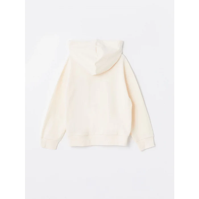LCW Kids Bej Kapüşonlu Baskılı Uzun Kollu Kız Çocuk Sweatshirt