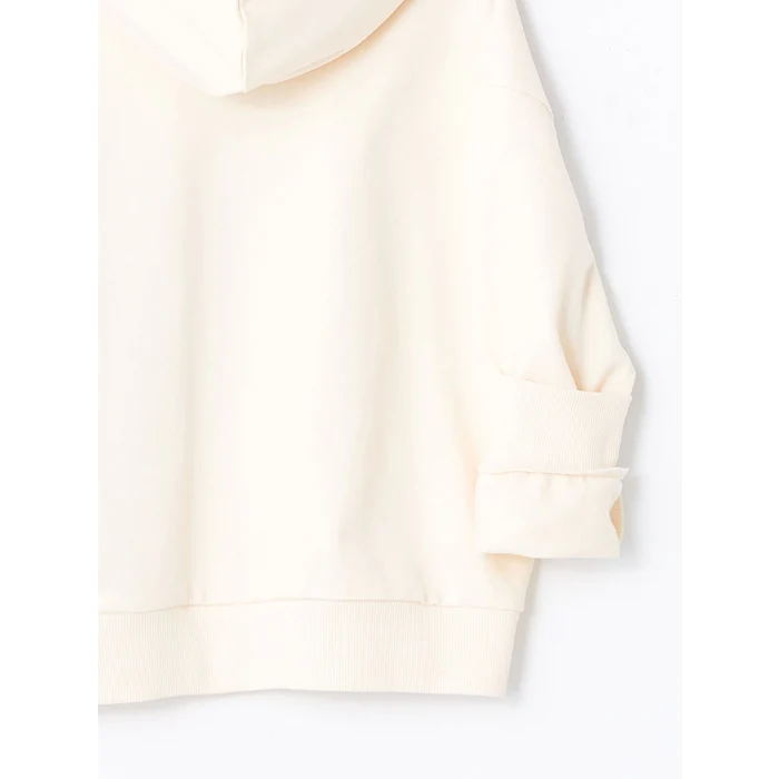 LCW Kids Bej Kapüşonlu Baskılı Uzun Kollu Kız Çocuk Sweatshirt
