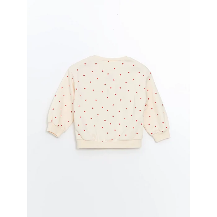 LCW Kids Ekru Bisiklet Yaka Kalın Baskılı Kız Çocuk Sweatshirt