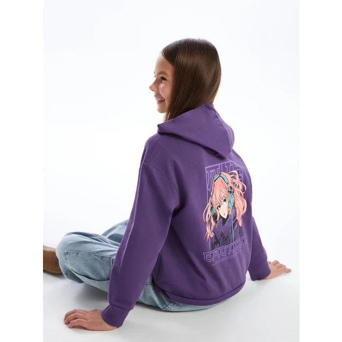 LCW Kids Mor Kapüşonlu Kız Çocuk Kalın Sweatshirt