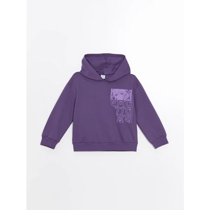 LCW Kids Mor Kapüşonlu Kız Çocuk Kalın Sweatshirt