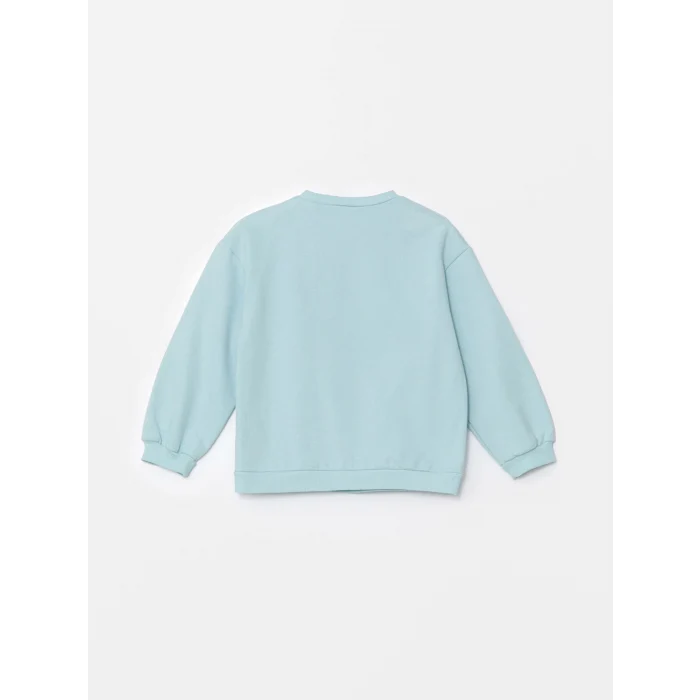 LCW Kids Turkuaz Bisiklet Yaka Kalın Baskılı Kız Çocuk Sweatshirt