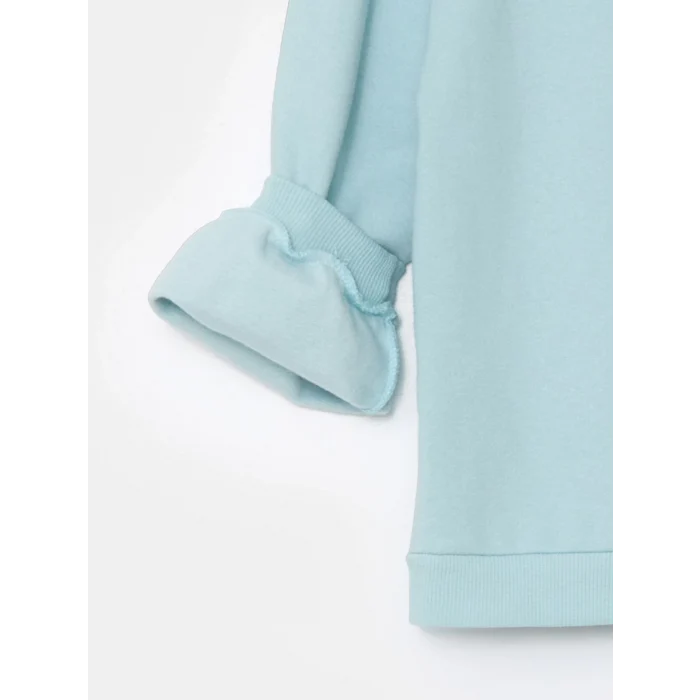 LCW Kids Turkuaz Bisiklet Yaka Kalın Baskılı Kız Çocuk Sweatshirt