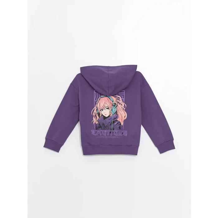 LCW Kids Mor Kapüşonlu Kız Çocuk Kalın Sweatshirt