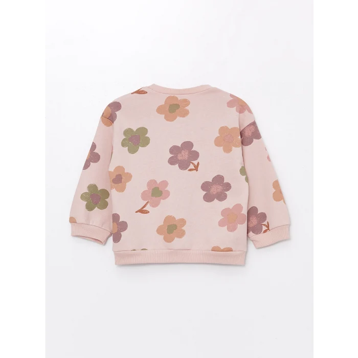 LCW Kids Ekru Bisiklet Yaka Uzun Kollu Çiçekli Kız Çocuk Sweatshirt