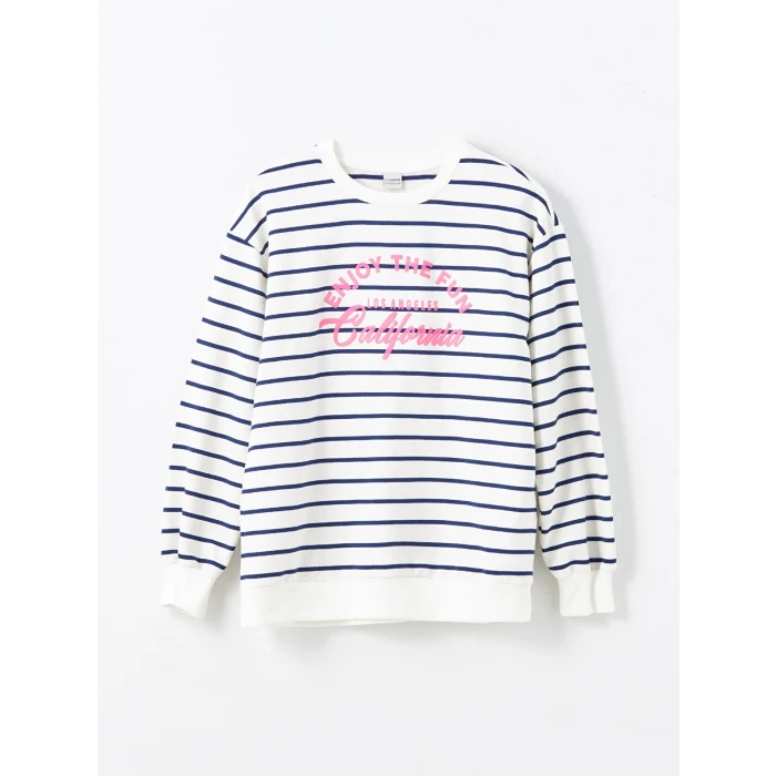 LCW Kids Ekru Bisiklet Yaka Kız Çocuk Kalın Sweatshirt