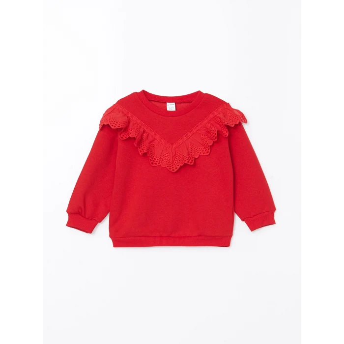 LCW Kids Kirmizi Bisiklet Yaka Kalın Kız Bebek Sweatshirt