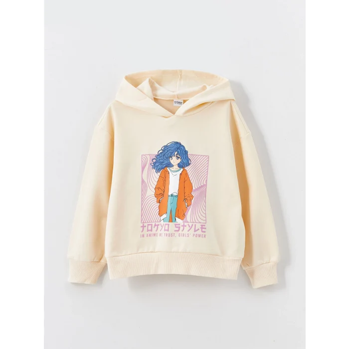 LCW Kids Bej Kapüşonlu Kız Çocuk Kalın Sweatshirt