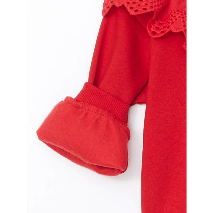 LCW Kids Kirmizi Bisiklet Yaka Kalın Kız Bebek Sweatshirt