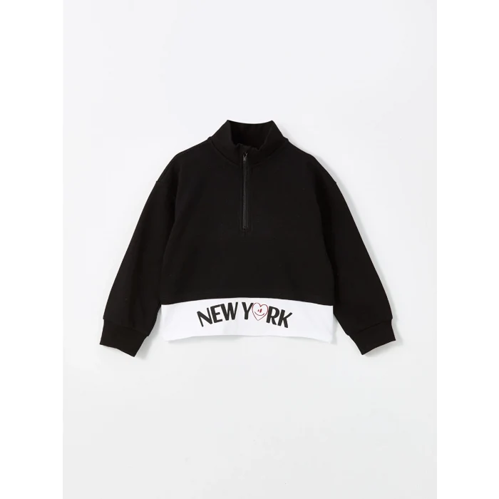 LCW Kids Siyah Dik Yaka Kız Çocuk Kalın Sweatshirt