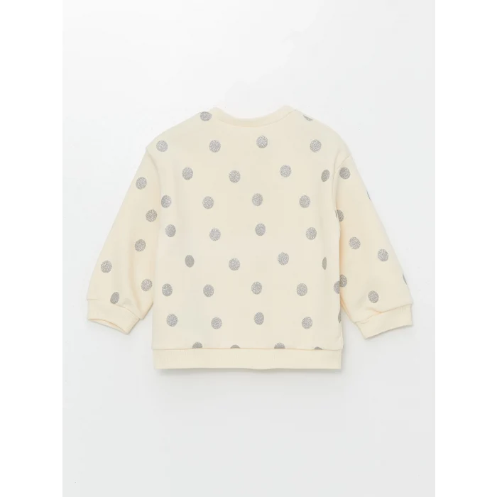 LCW Kids Ekru Bisiklet Yaka Kalın Baskılı Kız Bebek Sweatshirt