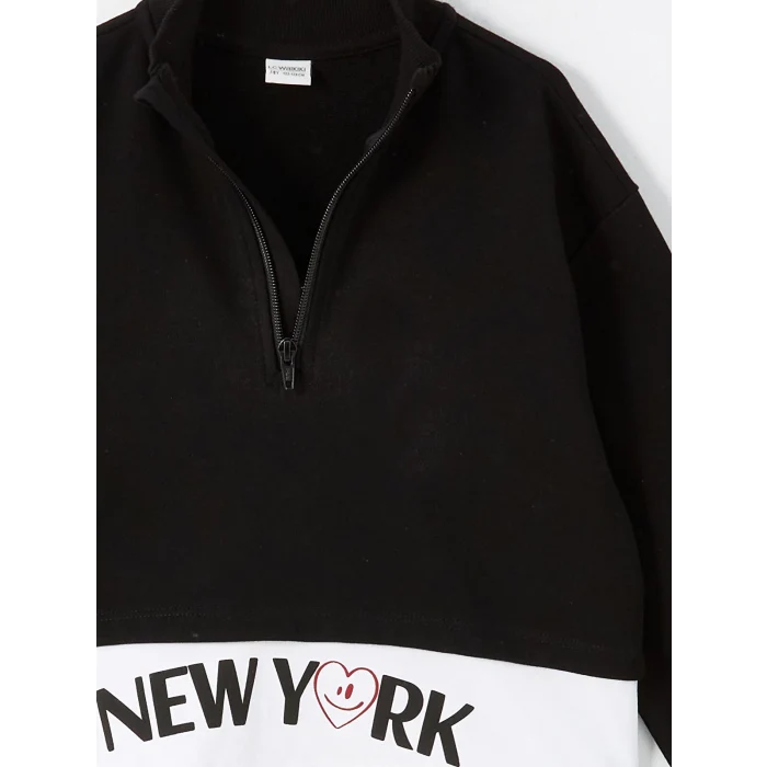 LCW Kids Siyah Dik Yaka Kız Çocuk Kalın Sweatshirt